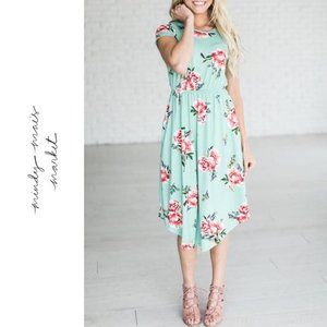 Mint Seafoam Green Floral Midi Dress